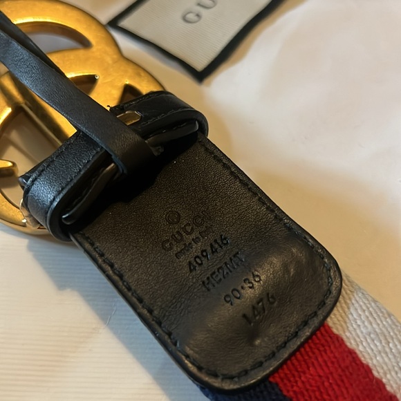 Authentic Gucci Web Canvas (Red/White/Navy) & Leather (Black) w/Gold GG Belt - Picture 3 of 4